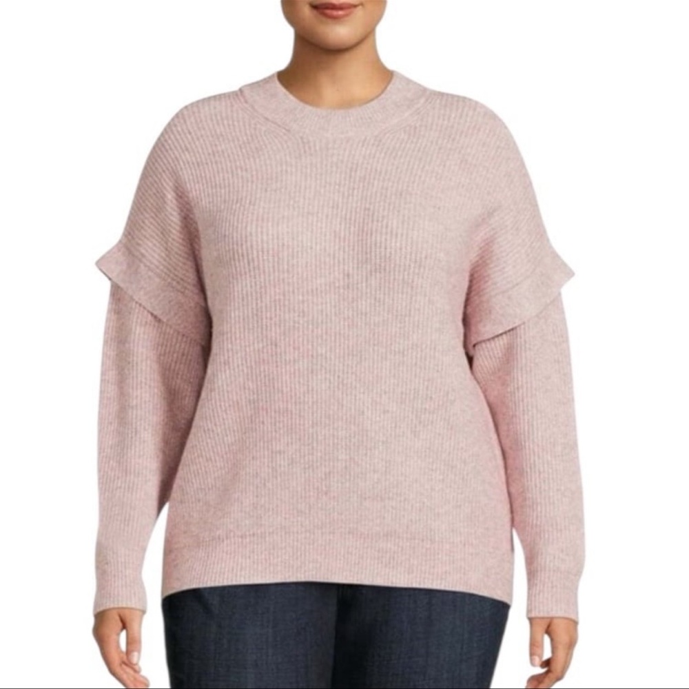 Terra & Sky Women's 1X (16w-18w) Pink Layered Sleeve Sweater Oversized Ribbed